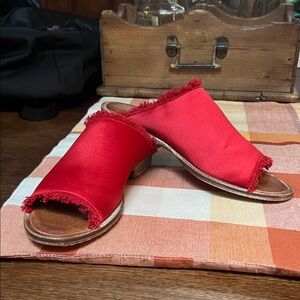 Free People Red Frayed Mules